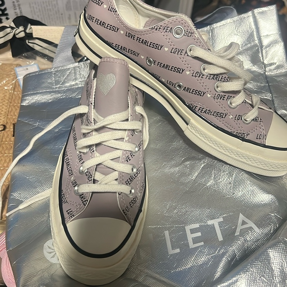 New never worn Love Fearlessly Leather Converse.